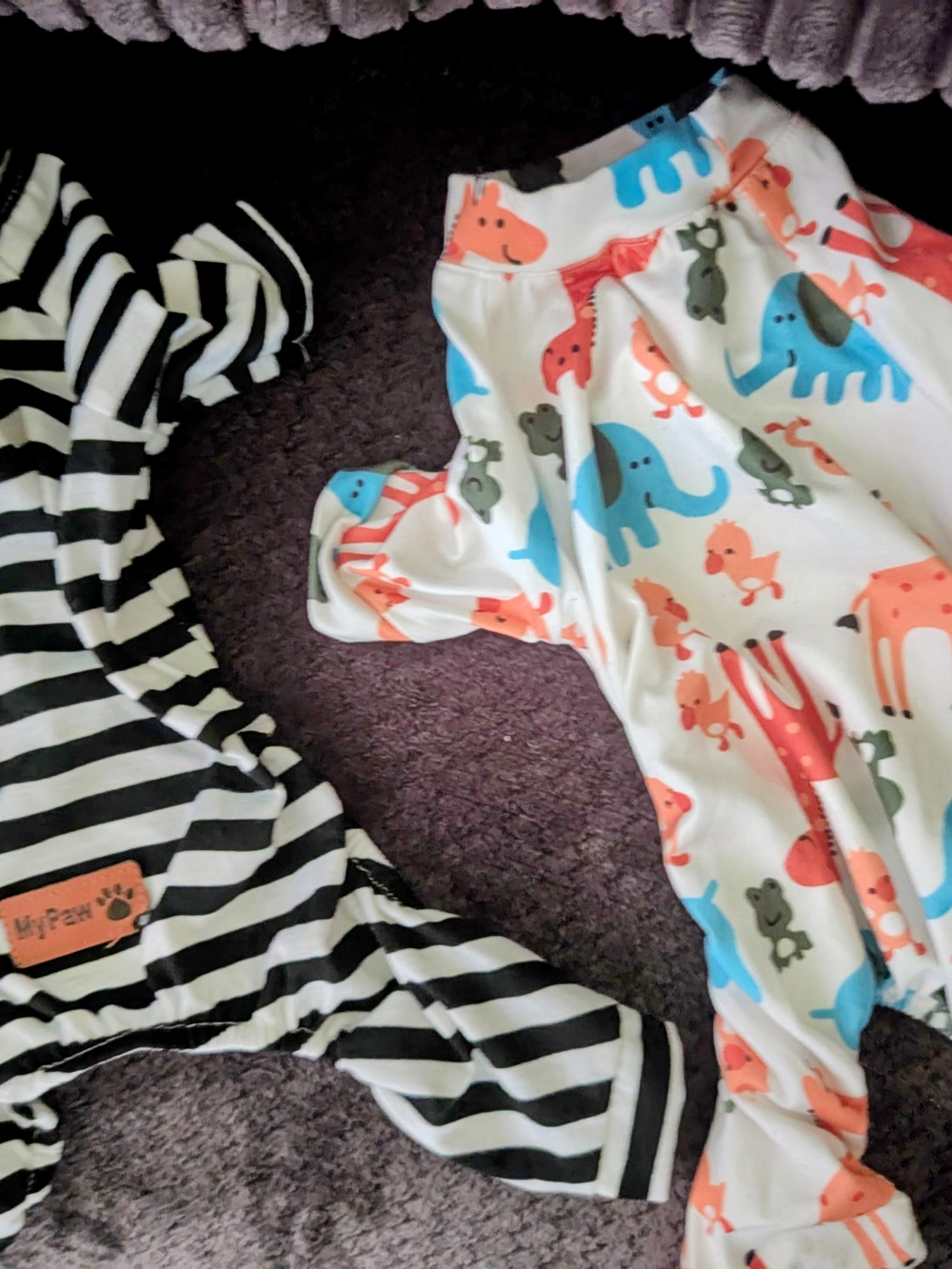 Stripe & Dino Print Dog Pajama Set - White with Blue & Coral Accents